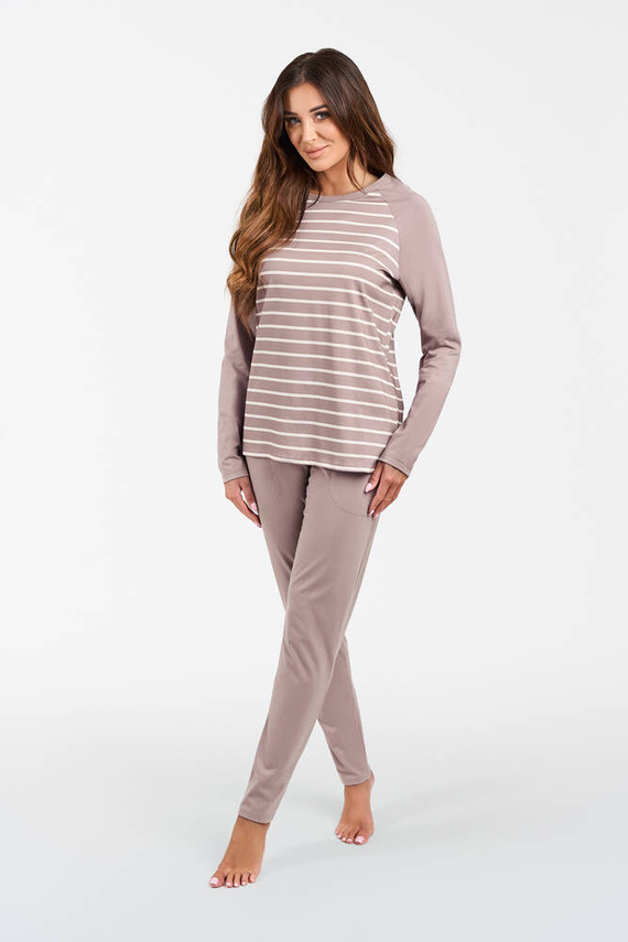 Oda Дамска пижама с дълъг ръкав и дълъг панталон Италианска мода - принт капучино/капучино