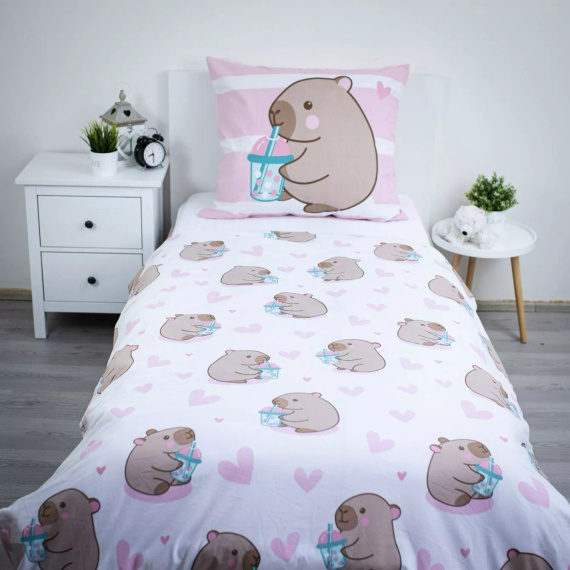 Памучно спално бельо 140x200 Капибара розова 70x90 Jerry Fabrics