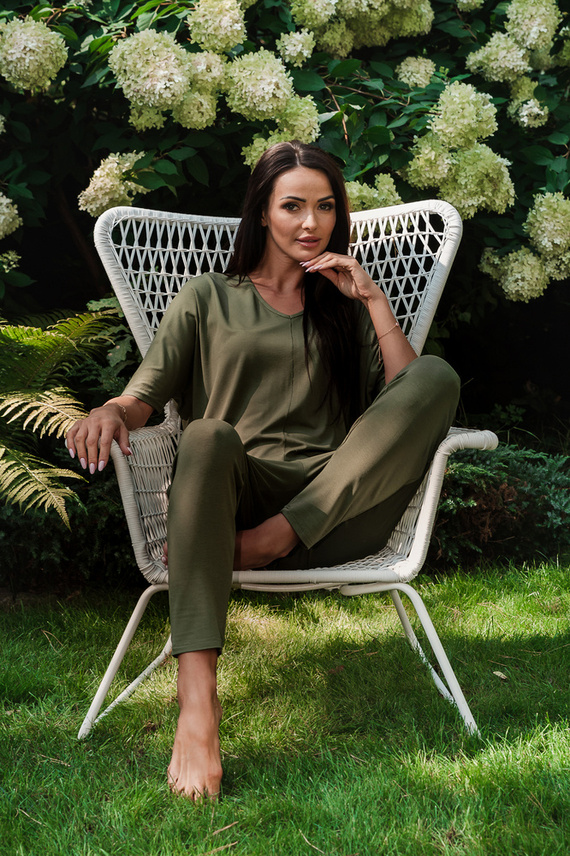 Дамски комплект с къс ръкав Paramo, дължина. панталони Италианска мода - каки