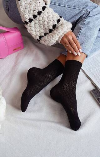 0989-006 Дамски ажурни чорапи Милена - черни