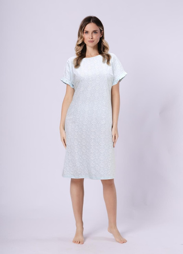 Дамска нощница 1730 Clea Leveza | 100% памук | Ориенталски принт, ръкави с волани, дължина до коляното