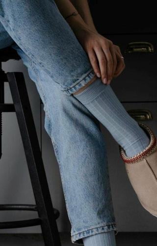 ART.130 Естествена мериносова вълна Дамски чорапи Steven blue - райе, безшевни, топли