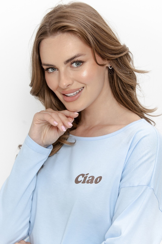 Дамска пижама Taro Freja 3631 синя 100% памук с дълъг ръкав и мече