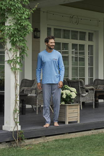 Jaromir Мъжки дълъг ръкав, дълъг панталон Италианска мода - синьо/печат