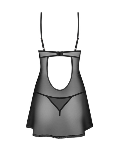 Нощница Euridia Chemise Obsessive черна - елегантна с банели и прашки. Дамска тениска Chemise Obsessive - черна.