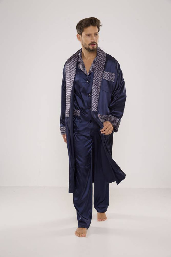 939 Мъжка сатенена пижама - тъмносиня 