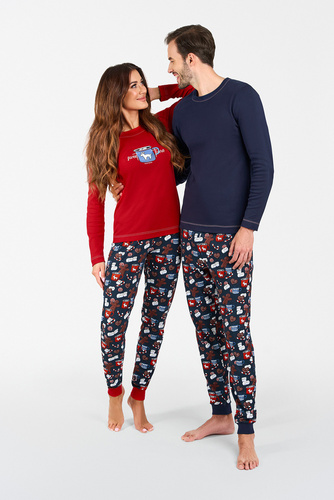 Makala Дамска пижама с дълъг ръкав и дълъг панталон Италианска мода - червено/принт 