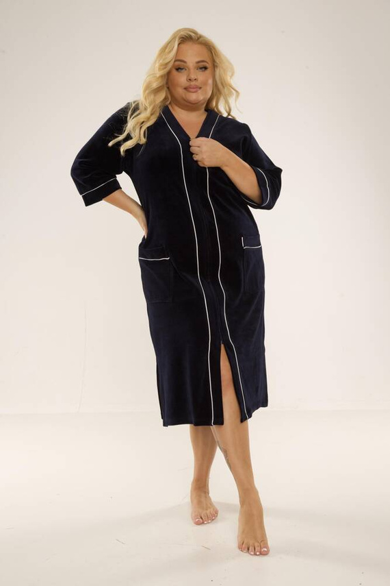 974 / 352 Дамски халат от велур Forex - тъмносин