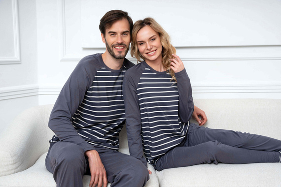 Lars Мъжка пижама с дълъг ръкав и дълъг панталон Италианска мода - графит/графит