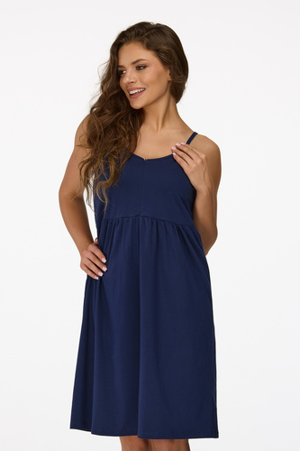 Нощница за бременни Senizo № 25, тъмносиня – 100% памук, с цип за кърмене, презрамки