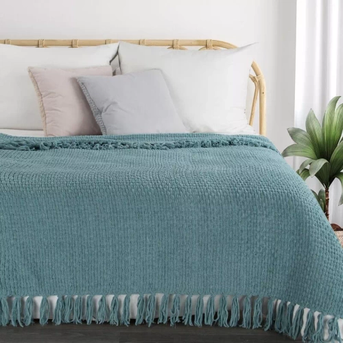 Сузи Плетено одеяло с ресни, европерде, мента