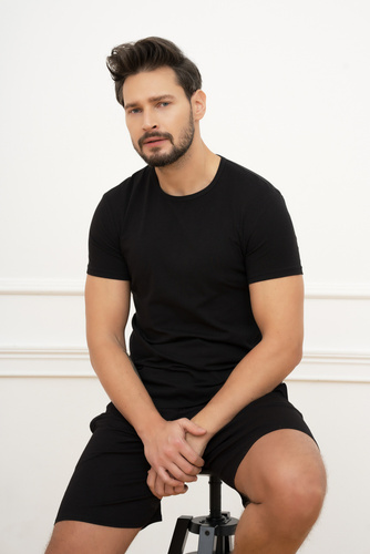 Ikar Мъжка тениска с къс ръкав Италианска мода - черна 