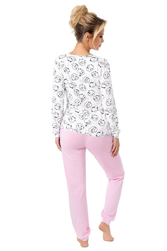 Дълга дамска пижама Donna Sheep, розово - памук, дълъг ръкав, опакована в найлонов плик