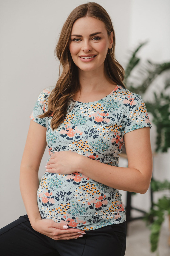 Milk Shirt Блуза за кърмачки и бременни с къс ръкав Milk&Love поляна на синьо