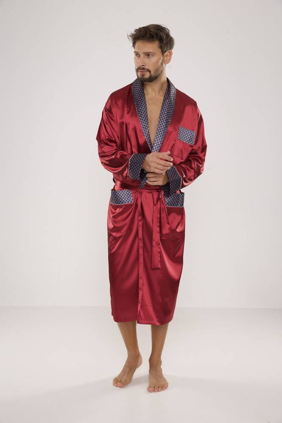 940 Forex мъжки сатенен халат за баня - бордо