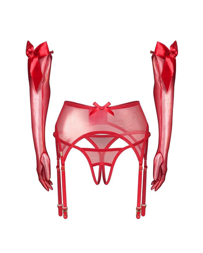 Obsessive Gifty Red 3-PCS Червен комплект колан, стрингове, ръкавици
