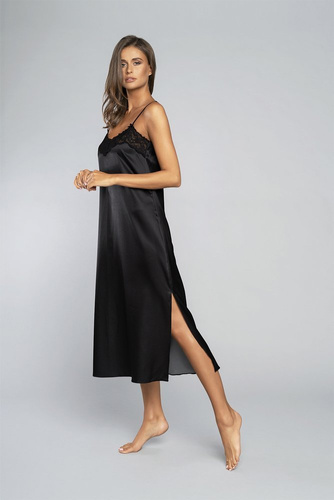 Докосване на нощницата с тясна презрамка, дълга Italia Fashion - черна