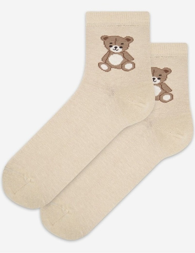 Дамски чорапи Wola Perfect Woman U84.01P beige 965– памучни, цветни мотиви, комфорт без притискане