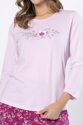 Edyta 1633 Дамска пижама Leveza, лила памук – дълъг ръкав, удобна