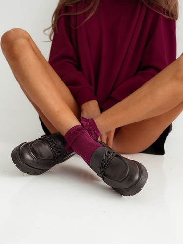 0897 Дамски чорапи Милена с дантела - бордо