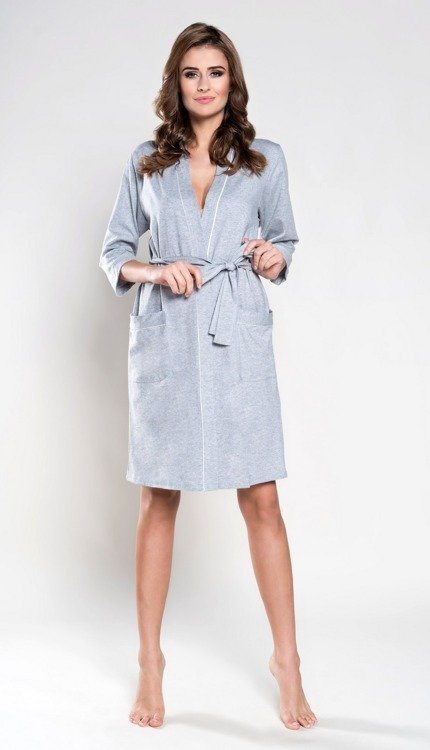 Меган Дамски халат Италианска мода 3/4 ръкав - светъл меланж