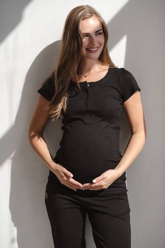 Блуза за бременни и кърмачки Tummy с къс ръкав Milk&Love черна