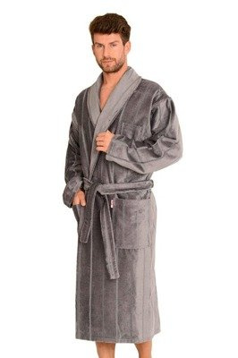 803 / 819 Мъжки халат от двойна материя Forex - сиво райе (сиви колани)
