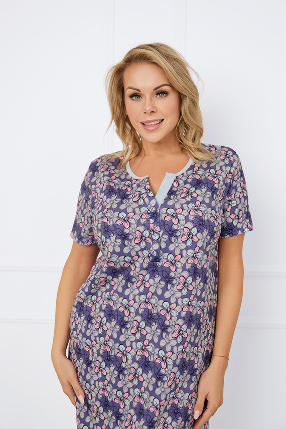 Нощна риза с разкопчани копчета, къс ръкав Италианска мода - принт