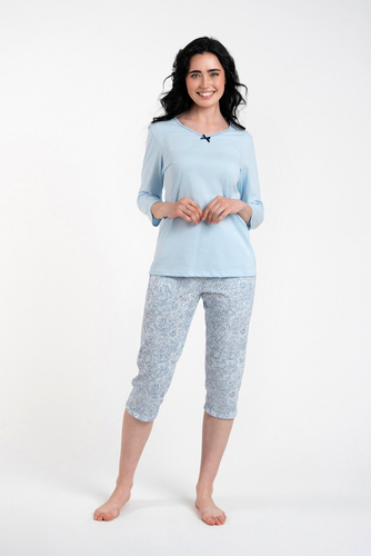 Salli Дамска пижама с 3/4 ръкав и 3/4 панталон Италианска мода - синьо/принт 