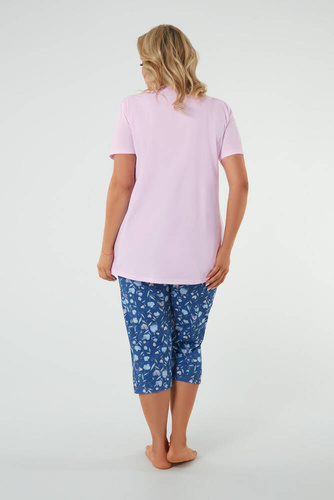 Дамска пижама с къс ръкав, 3/4 панталон Италианска мода розово/принт