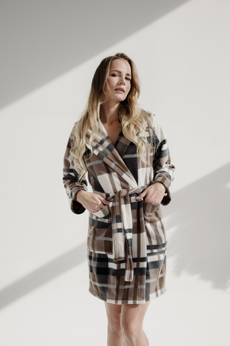 031 De Lafense одеяло за баня - топъл дамски халат от полар Super Cozy, кафяв