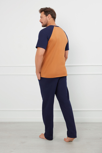 Alexander Мъжка пижама с къс ръкав и дълъг панталон Италианска мода - коняк/гранат 