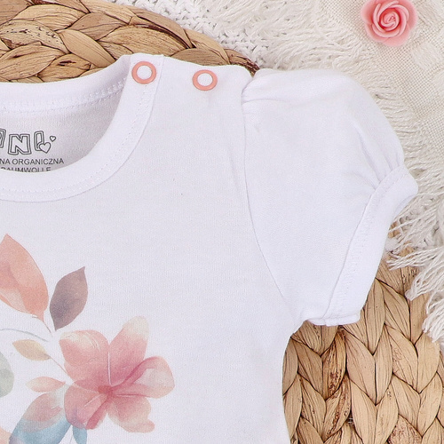 ABN-5422 Kolorowe kwiatki Bluzka z bawełny organicznej Nini biały
