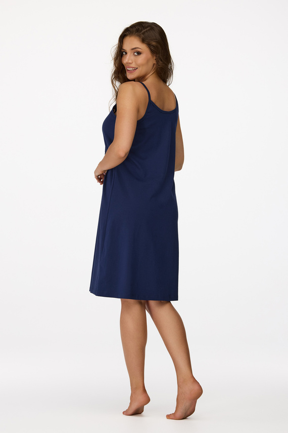 Нощница за бременни Senizo № 25, тъмносиня – 100% памук, с цип за кърмене, презрамки