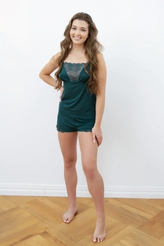 Intrigue Дамска пижама с тесни каишки, къси панталони Италианска мода- zelona