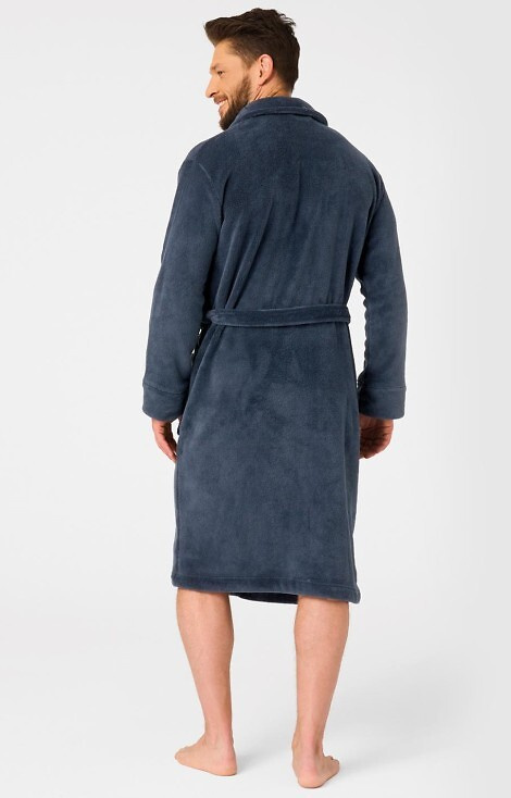 MGL 255 B25 Мъжки халат в тъмносин цвят - класически, мек, с връзване на талията