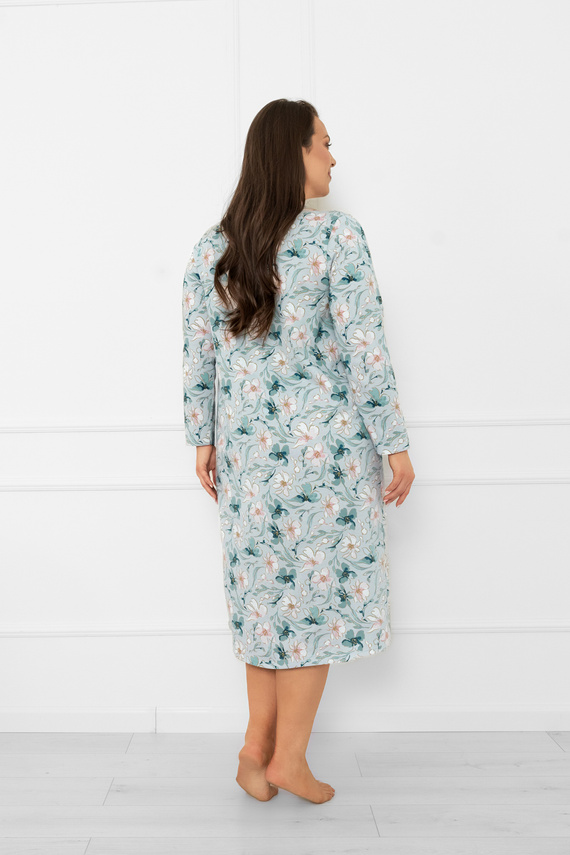 Дамска нощница Sekwoja - памук, дълъг ръкав, флорален десен Италианска мода