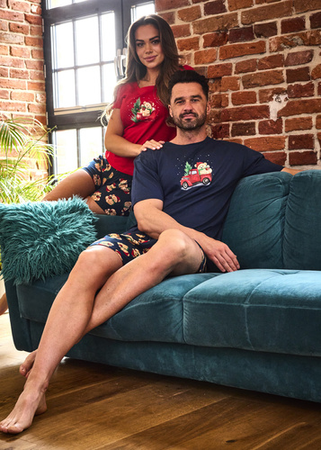 326/291 Мъжка пижама Teddy 4 Cornette – Коледа, тъмносиня, памучна, къс ръкав