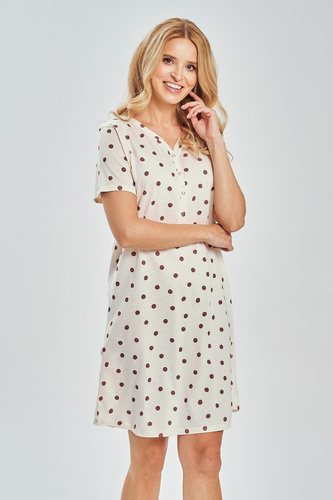 Дамска нощница 3529 Nita Taro – 100% памук на точки, за кърмене | V-деколте с копчета, до коляното