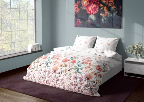 Milargo Verde 001 Сатенено спално бельо с цветя Faro, розово