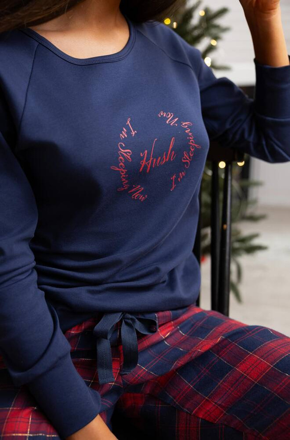 Дамска фланелена пижама Emmeline Sensis - тъмносиньо-червена