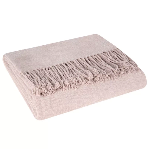 Тъкано одеяло от акрилни 4 европердета с ресни, розово