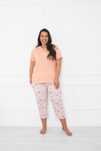 Дамска пижама Satui - памучна, с къс ръкав и 3/4 панталон Италианска мода  