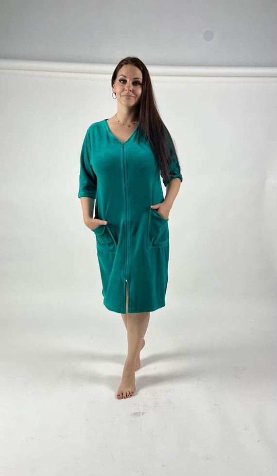 431 Дамски халат от велур Forex - зелен