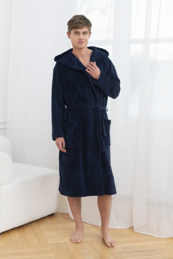 Mimas Мъжки халат с качулка Италианска мода - тъмносин