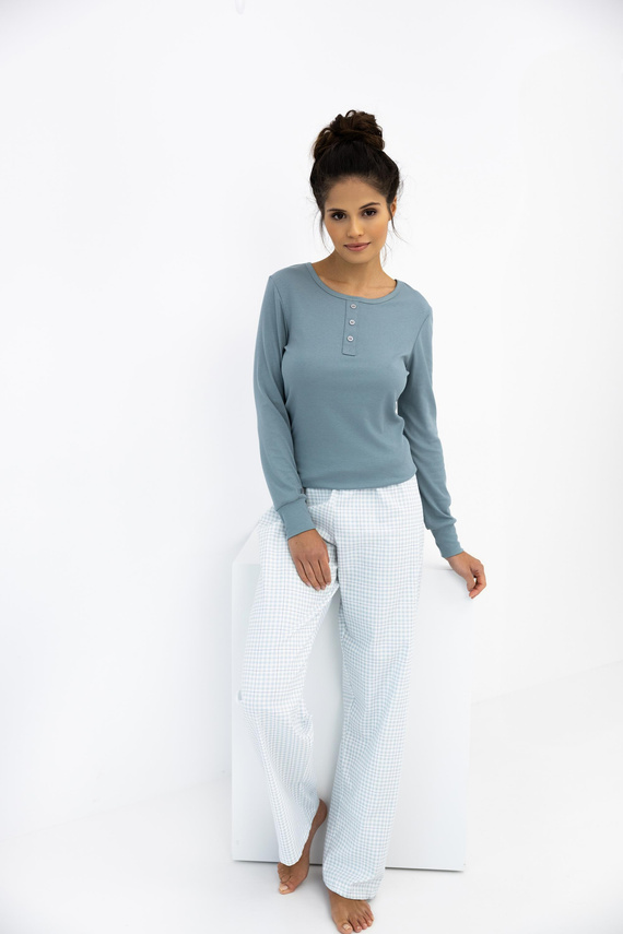 Janelle Sensis - Дамски комплект пижама с дълъг ръкав и карирани панталони