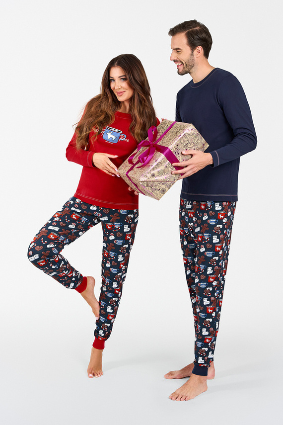 Makala Дамска пижама с дълъг ръкав и дълъг панталон Италианска мода - червено/принт 