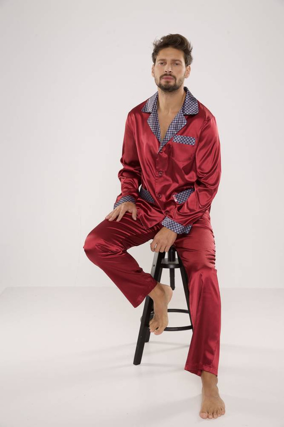 939 Мъжка сатенена пижама в цвят марон