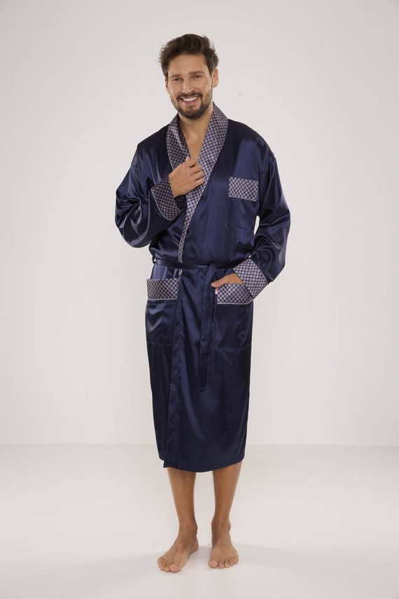 940 Forex мъжки сатенен халат за баня - тъмносин