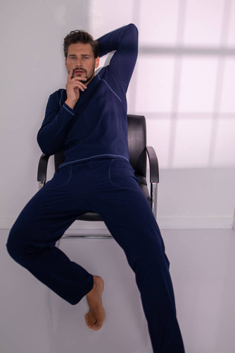 Salomon Мъжка пижама с дълъг ръкав и дълъг панталон Италианска мода - тъмносиньо/синьо